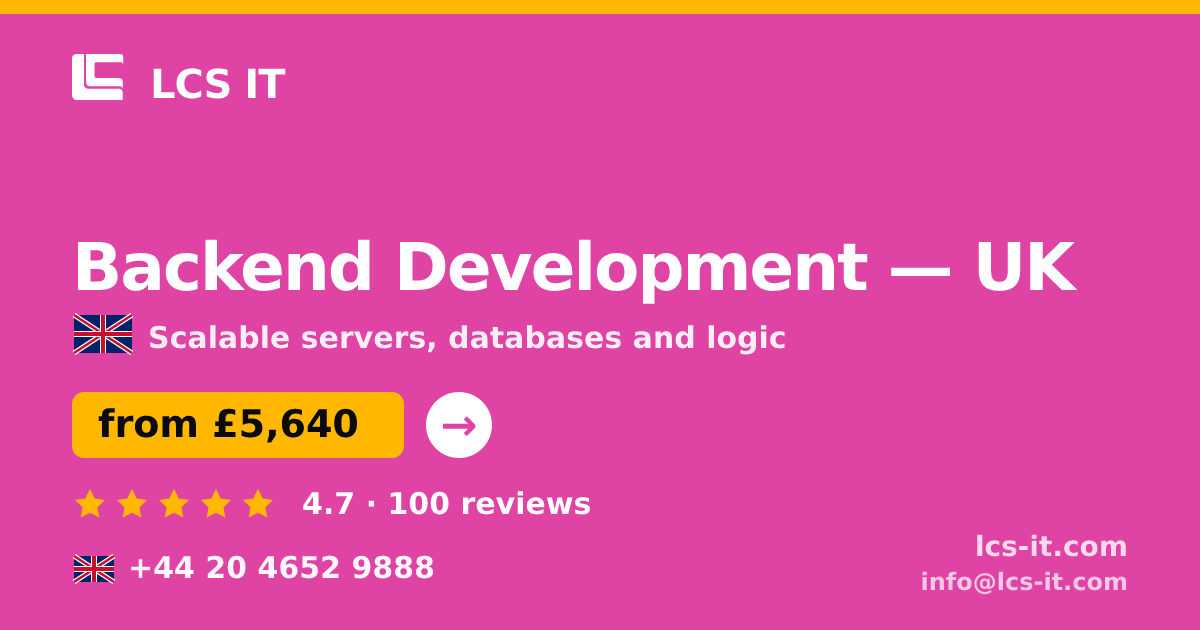Backend Development in the UK — from £5,640 per project, rated 4.7/5 by 100 reviews