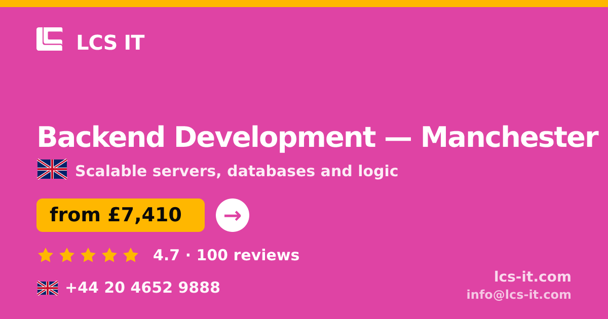 Backend Development in Manchester — from £7,410 per project, rated 4.7/5 by 100 reviews
