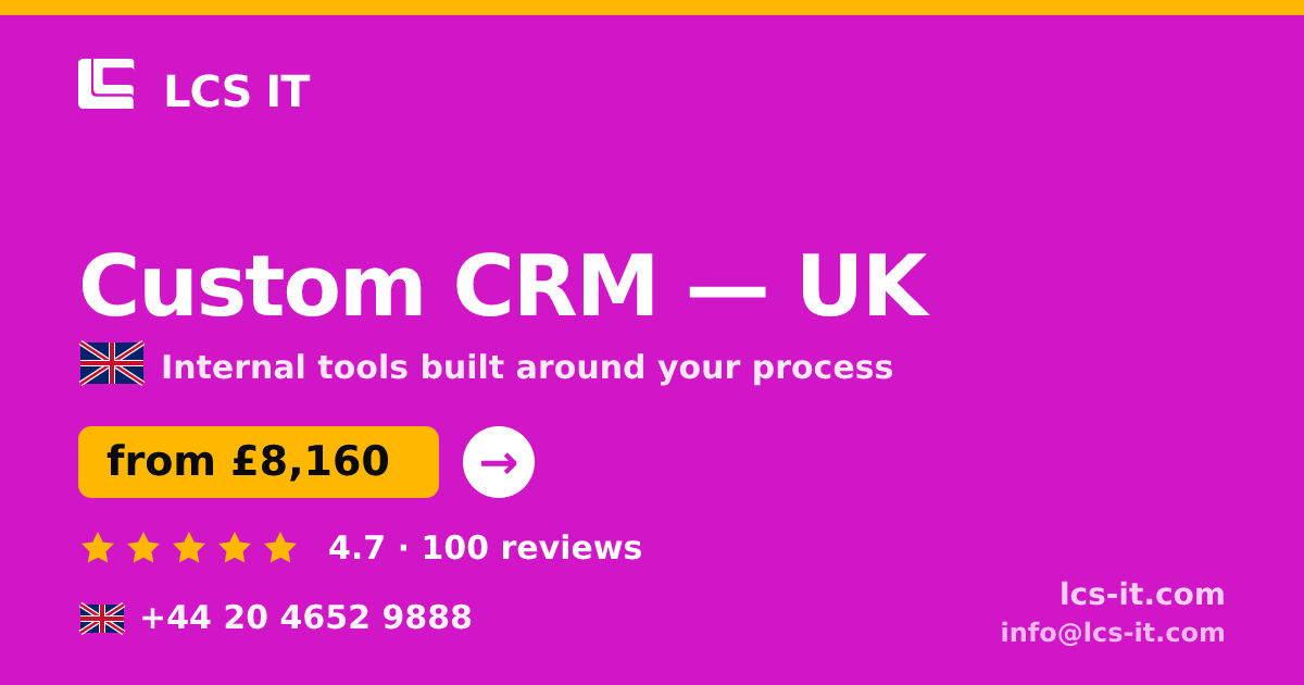 Custom CRM in the UK — from £8,160 per project, rated 4.7/5 by 100 reviews