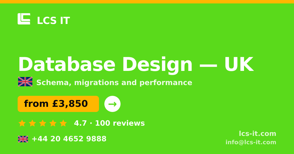 Database Design in the UK — from £3,850 per project, rated 4.7/5 by 100 reviews