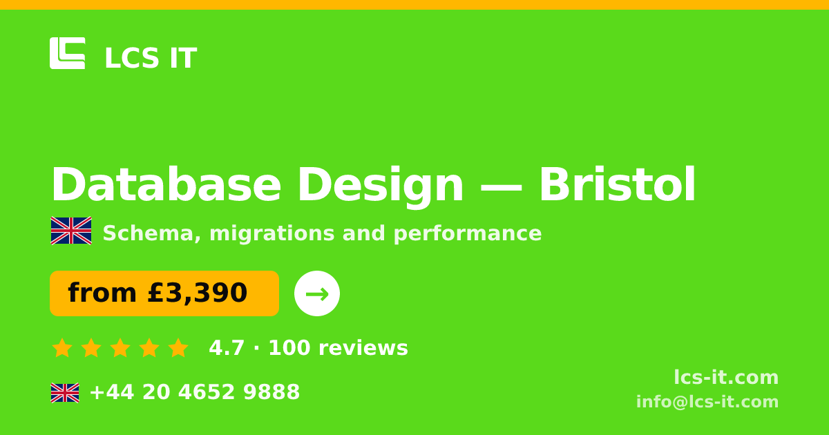 Database Design in Bristol — from £3,390 per project, rated 4.7/5 by 100 reviews
