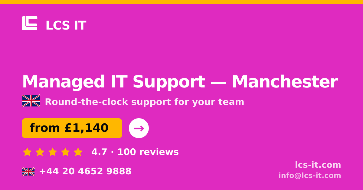 Managed IT Support in Manchester — from £1,140 per month, rated 4.7/5 by 100 reviews
