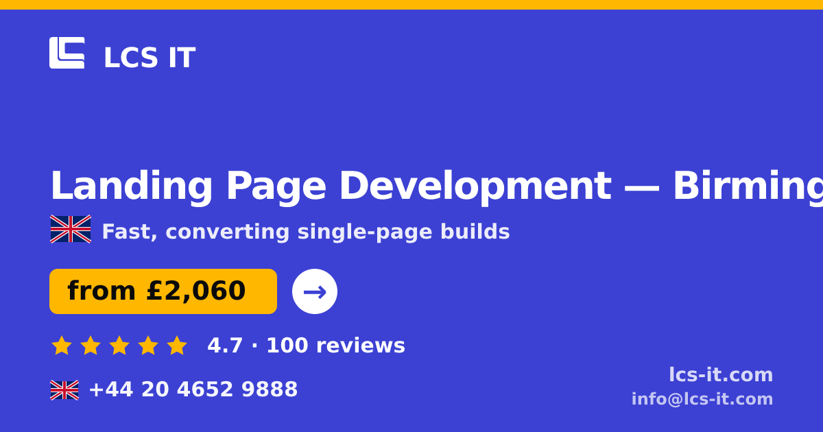 Landing Page Development in Birmingham — from £2,060 per project, rated 4.7/5 by 100 reviews