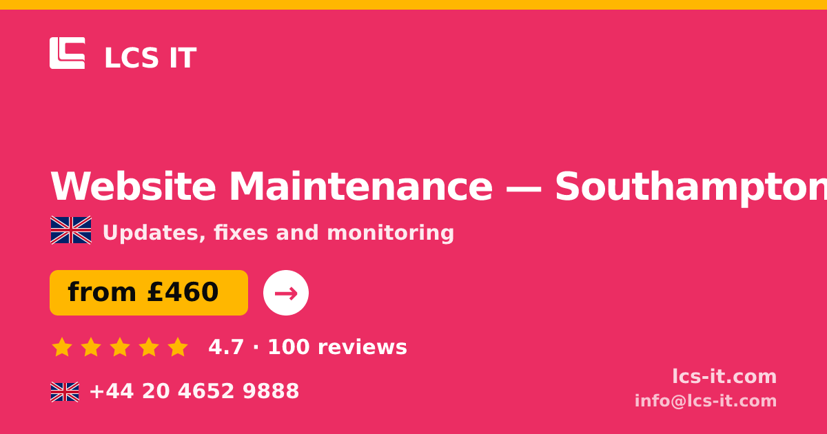 Website Maintenance in Southampton — from £460 per month, rated 4.7/5 by 100 reviews