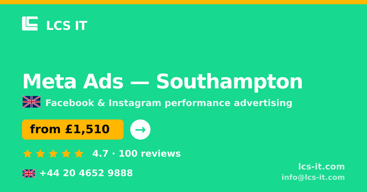Meta Ads in Southampton — from £1,510 per month, rated 4.7/5 by 100 reviews