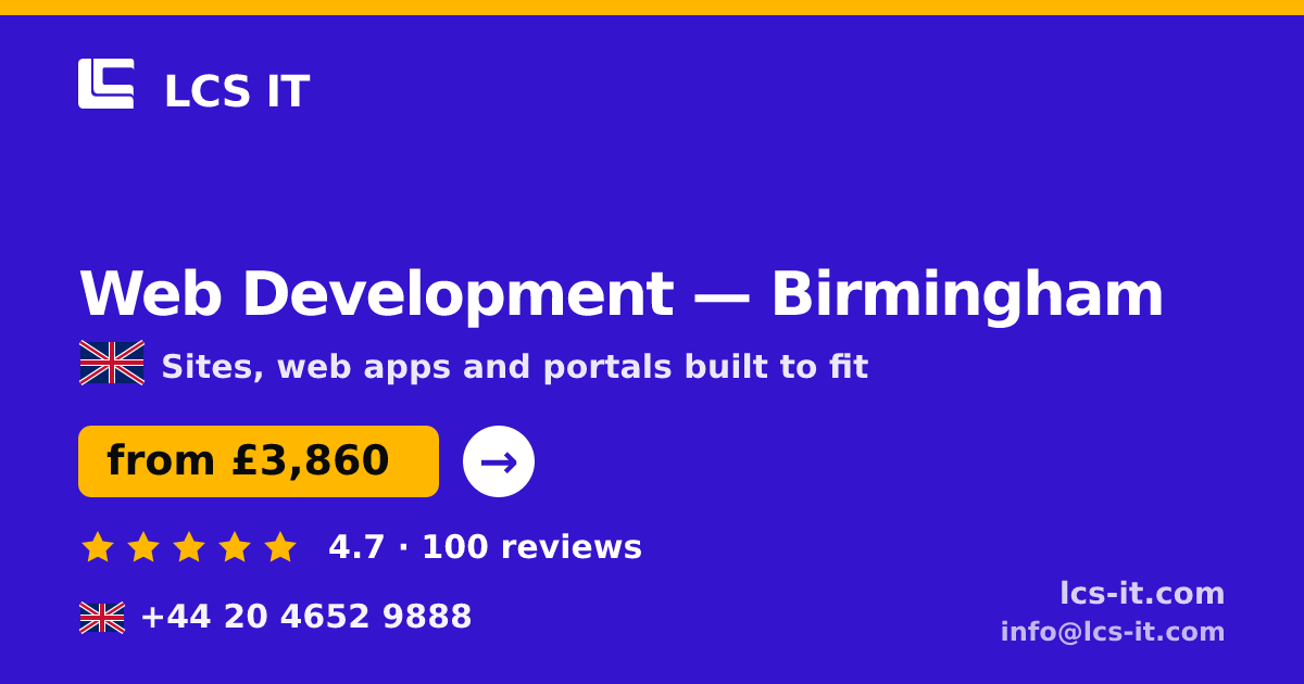 Web Development in Birmingham — from £3,860 per project, rated 4.7/5 by 100 reviews