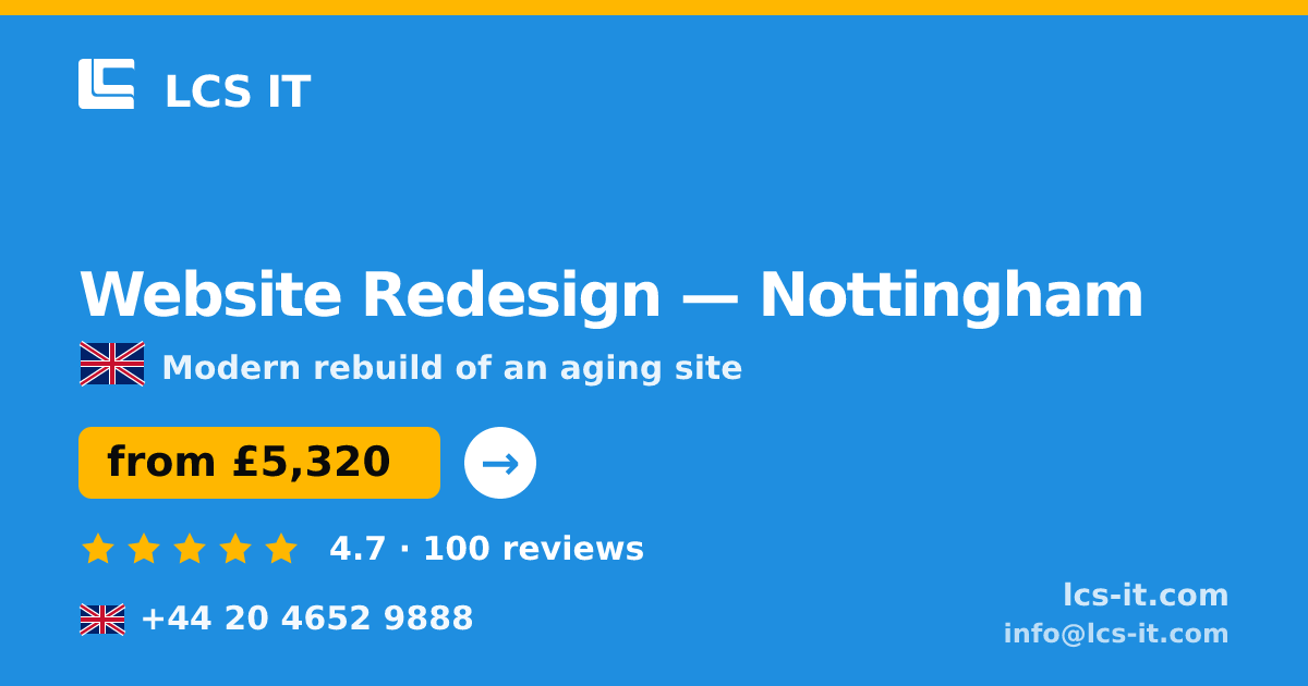 Website Redesign in Nottingham — from £5,320 per project, rated 4.7/5 by 100 reviews