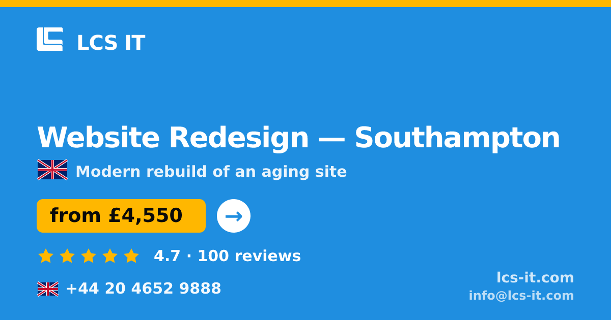 Website Redesign in Southampton — from £4,550 per project, rated 4.7/5 by 100 reviews
