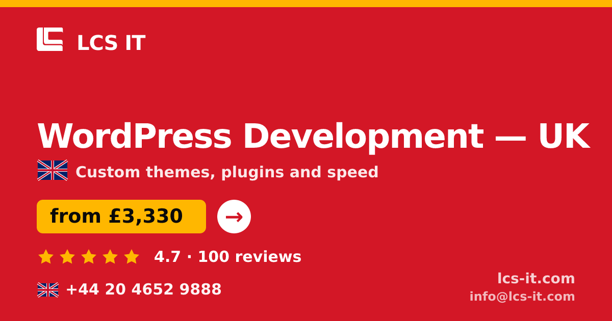 WordPress Development in the UK — from £3,330 per project, rated 4.7/5 by 100 reviews