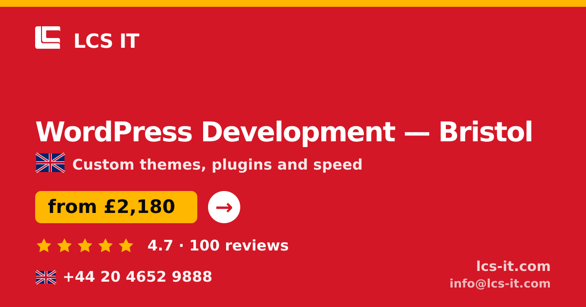 WordPress Development in Bristol — from £2,180 per project, rated 4.7/5 by 100 reviews